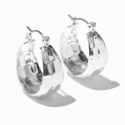 Silver-tone Chunky Textured Hoop Earrings