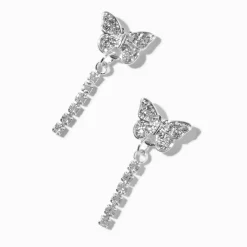 Silver-tone Crystal Pavé Butterfly Micro Drop Earrings