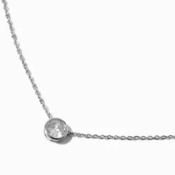 Silver-tone Cubic Zirconia Round Pendant Necklace