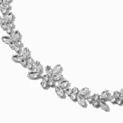 Silver-tone Cubic Zirconia Leaf Choker Necklace