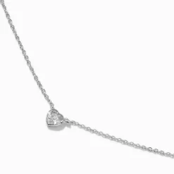 Silver-tone Cubic Zirconia Heart Pendant Necklace