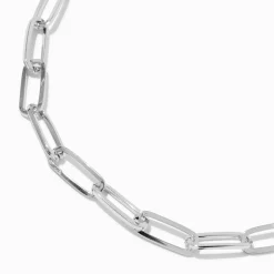 Silver-tone Large Paperclip Short Chain Necklace