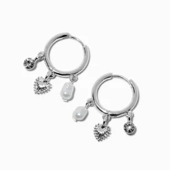 Silver-tone 16mm Charm Clicker Hoop Earrings