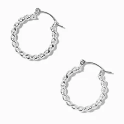 Silver-tone 20mm Twisted Hoop Earrings