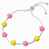 Silver-tone Pink & Yellow Flower Bolo Bracelet