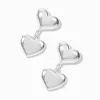 Silver-tone Puffy Double Heart Drop Earrings
