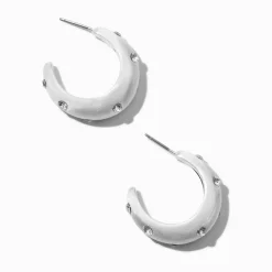 Silver-tone Rhinestone Studded Hoop Earrings