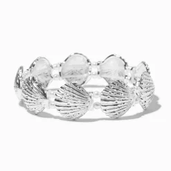 Silver-tone Shell & Pearl Stretch Bracelet