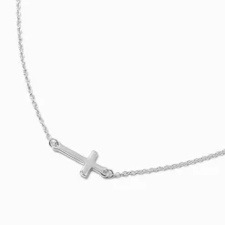 Silver-tone Sideway Cross Pendant Necklace