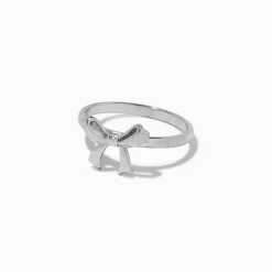 Silver-tone Stainless Steel Bow Ring