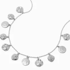 Silver-tone Textured Coin Chain Necklace