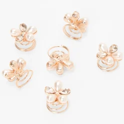 Spirales à cheveux strass marguerite couleur doré rose - Lot de 6