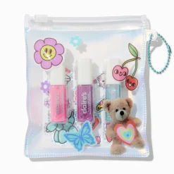 Teddy Bear Pouch Lip Gloss & Sticker Set - 4 Pack
