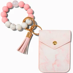 Étui pour cartes bracelet perlé effet rose marbré Claire's Club