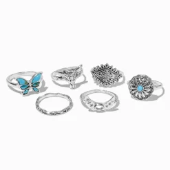 Turquoise Butterfly Cowgirl Rings - 6 Pack