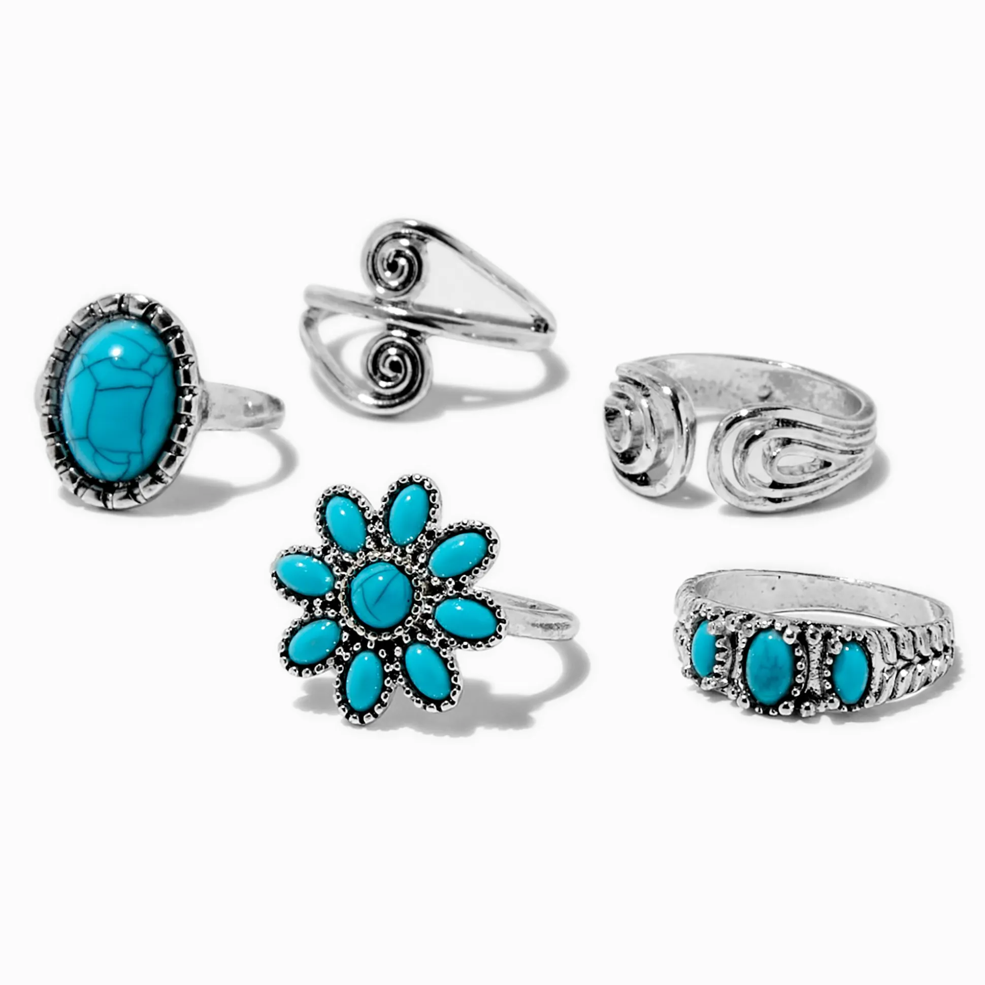 Turquoise Cowgirl Rings - 5 Pack