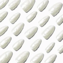 White Glazed Almond Vegan Faux Nail Set - 24 Pack