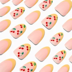 Yellow French Tip Cherry Almond Vegan Faux Nail Set - 24 Pack